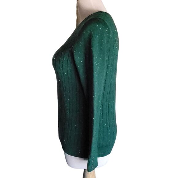 Talbots Cable Knit Confetti Flecked Green Pullover Sweater Women's Small petite - Picture 2 of 10